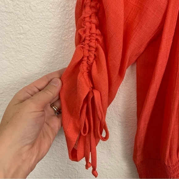 I.Z Byer Salmon Boho Crochet Front Blouse Top Size L - Picture 3 of 6